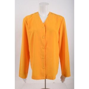 Vintage Jonathan Logan Womens Orange Long Sleeve Button Up Shirt Blouse Medium